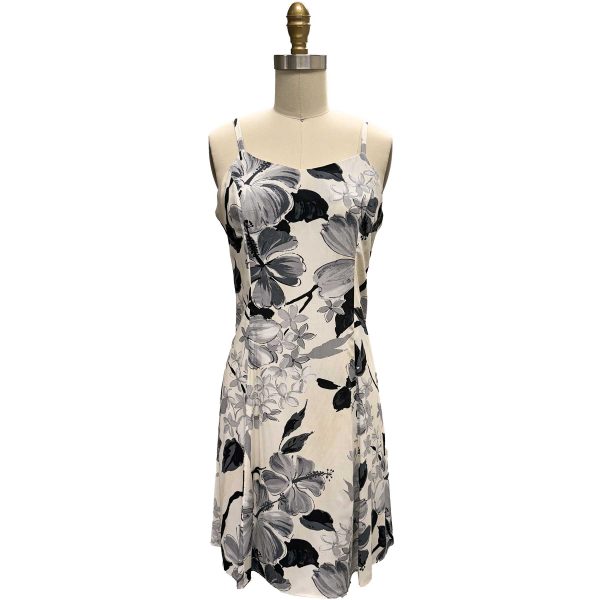 Hawaiian Watercolor Hibiscus Gray Spaghetti Dress