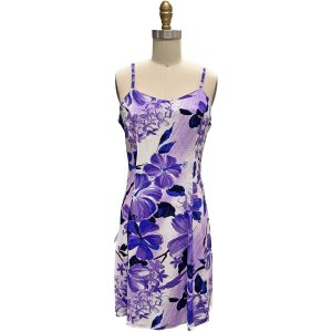 Hawaiian Watercolor Hibiscus Purple Spaghetti Dress