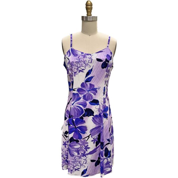 Hawaiian Watercolor Hibiscus Purple Spaghetti Dress