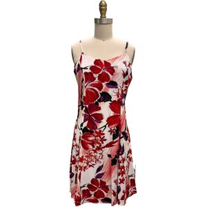Hawaiian Watercolor Hibiscus Red Spaghetti Dress