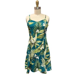 Hawaiian White Ginger Jade Spaghetti Dress