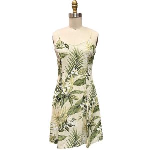 Hawaiian White Ginger Khaki Spaghetti Dress