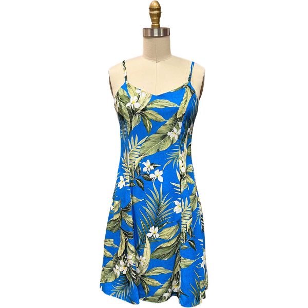 Hawaiian White Ginger Blue Spaghetti Dress
