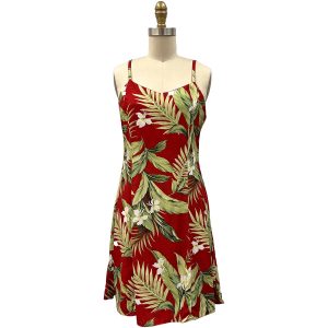 Hawaiian White Ginger Red Spaghetti Dress