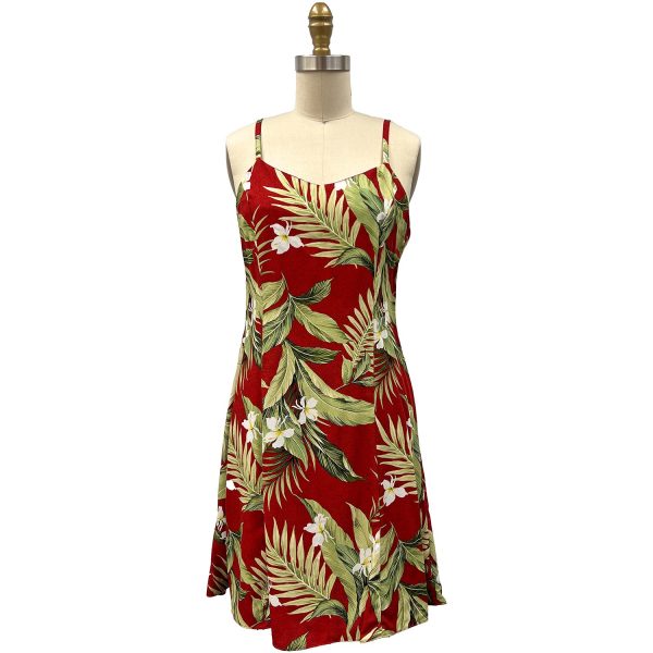 Hawaiian White Ginger Red Spaghetti Dress