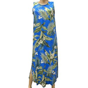 White Ginger Blue Long Tank Dress for Beach and Casual Wear