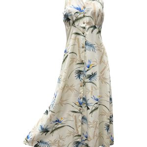 Hawaiian Bamboo Paradise Cream Button Front Tank Dress