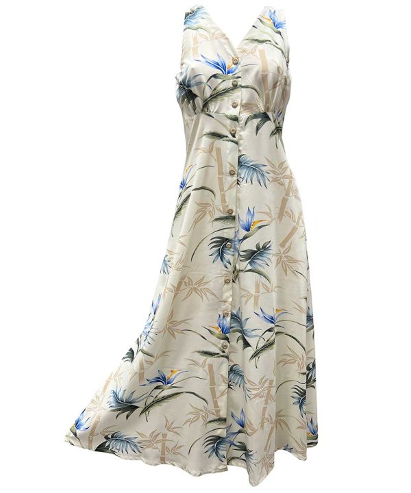 Hawaiian Bamboo Paradise Cream Button Front Tank Dress