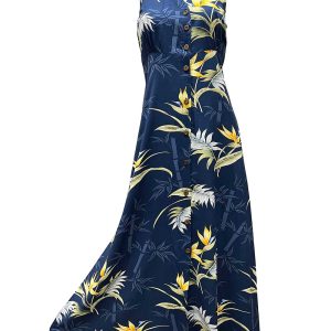 Hawaiian Bamboo Paradise Navy Button Front Tank Dress