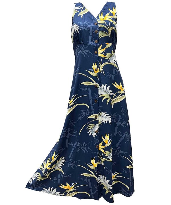 Hawaiian Bamboo Paradise Navy Button Front Tank Dress