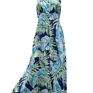 Hawaiian Cabana Palms Navy Button Front Tank Dress