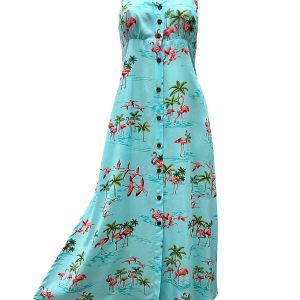 Hawaiian Fine Flamingos Lagoon Button Front Tank Dress