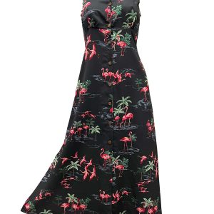 Hawaiian Fine Flamingos Midnight Button Front Tank Dress