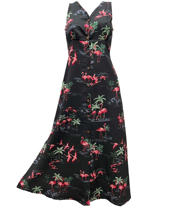 Hawaiian Fine Flamingos Midnight Button Front Tank Dress