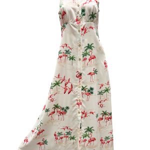 Hawaiian Fine Flamingos Sand Button Front Tank Dress