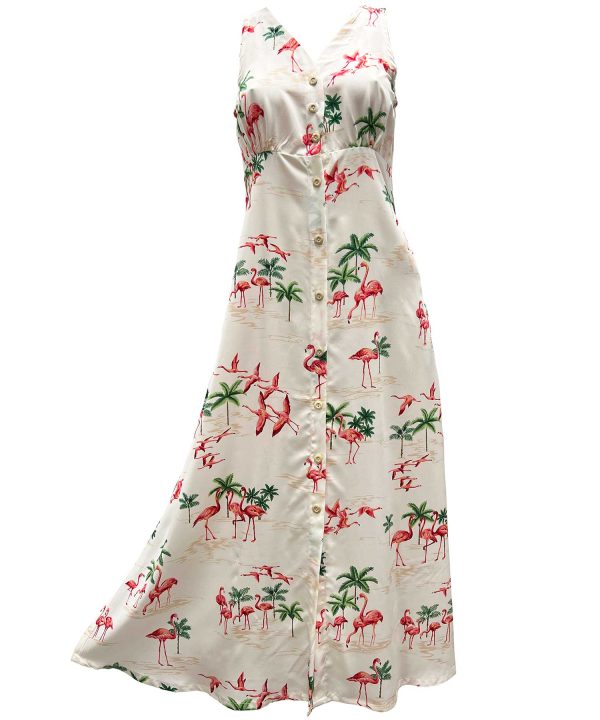 Hawaiian Fine Flamingos Sand Button Front Tank Dress