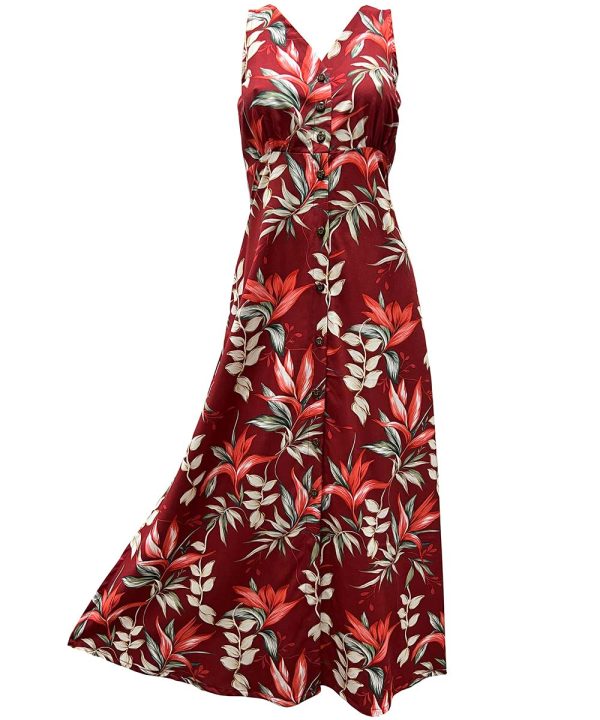 Hawaiian Heliconia Paradise Red Button Front Tank Dress
