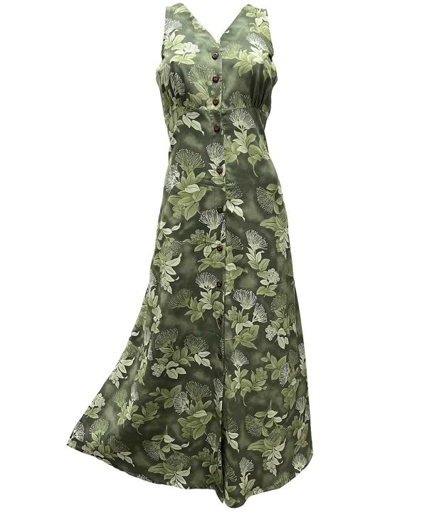 Hawaiian Ohia Sage Button Front Tank Dress