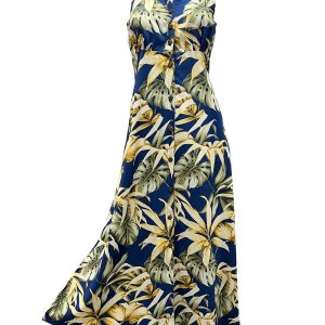 Hawaiian Rainforest Navy Button Front Tank Dress