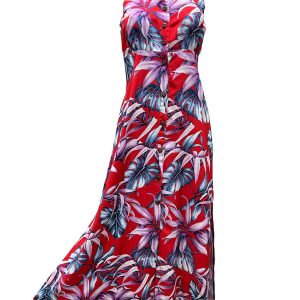 Hawaiian Rainforest Red Button Front Tank Dress