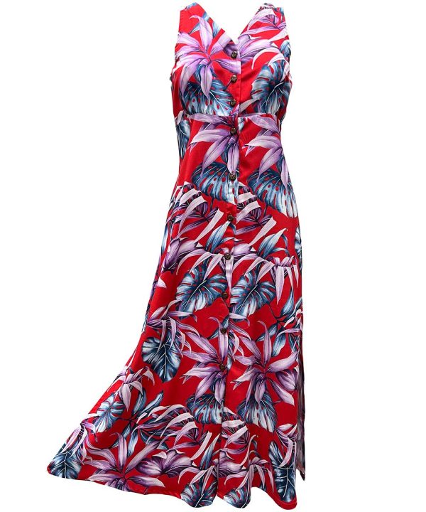 Hawaiian Rainforest Red Button Front Tank Dress