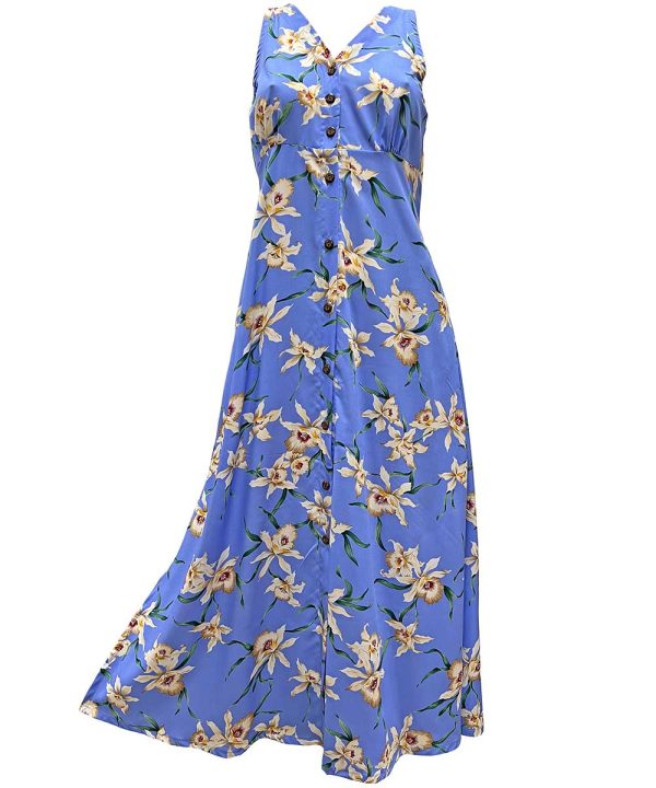Hawaiian Star Orchid Periwinkle Button Front Tank Dress