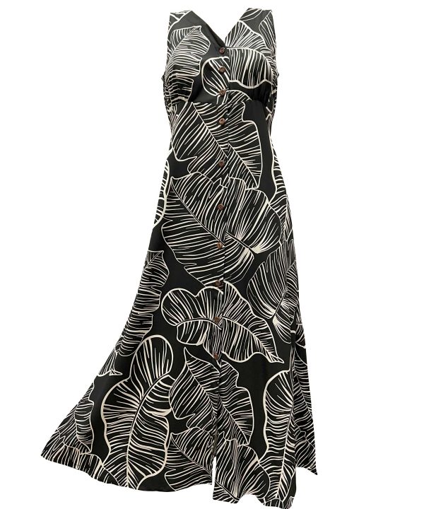 Hawaiian Taro Leaf Midnight Button Front Tank Dress