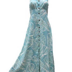 Hawaiian Taro Leaf Aqua Button Front Tank Dress