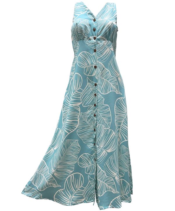 Hawaiian Taro Leaf Aqua Button Front Tank Dress