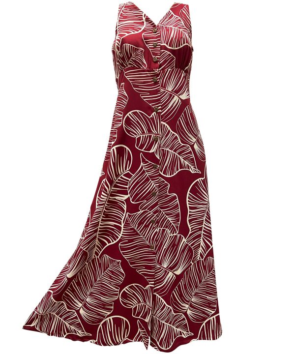 Hawaiian Taro Leaf Red Button Front Tank Dress