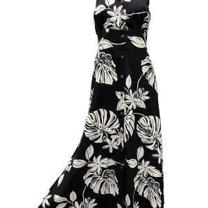 Hawaiian Tiare Fest Black Button Front Tank Dress