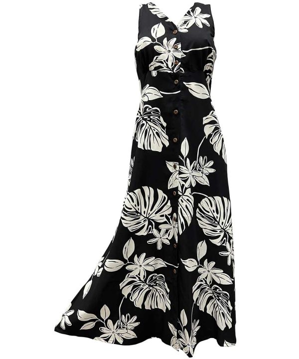 Hawaiian Tiare Fest Black Button Front Tank Dress