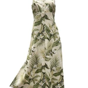 Hawaiian White Ginger Khaki Button Front Tank Dress