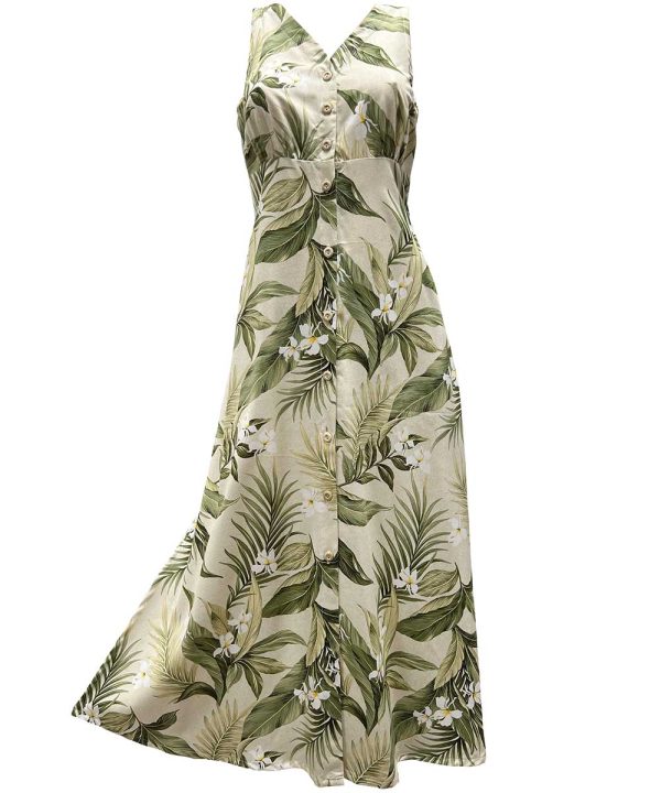 Hawaiian White Ginger Khaki Button Front Tank Dress