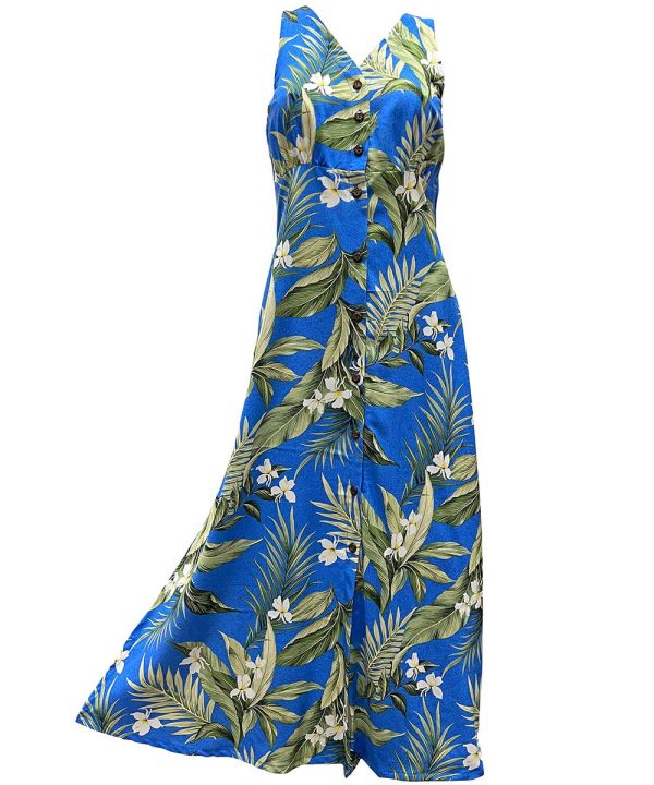 Hawaiian White Ginger Blue Button Front Tank Dress