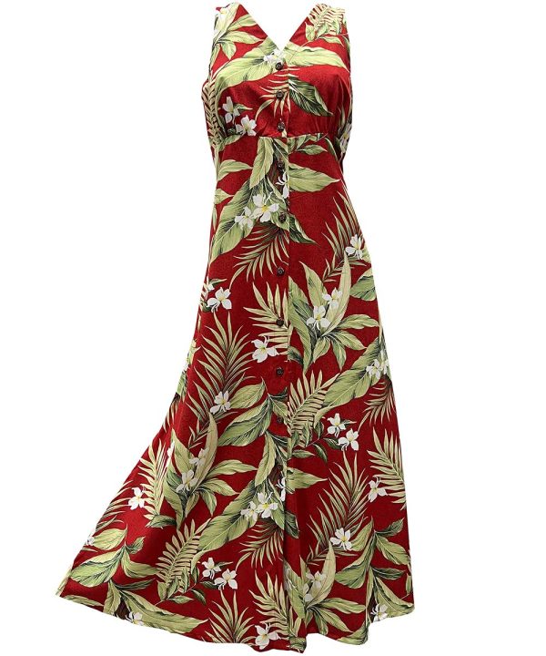 Hawaiian White Ginger Red Button Front Tank Dress