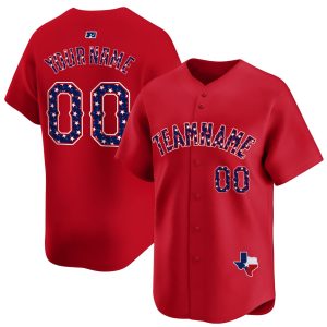 Red Texas Style Personalized Baseball Jersey