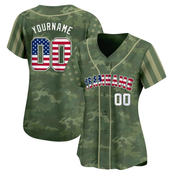 Green USA Flag - White Camo Personalized Baseball Jersey - Image 2