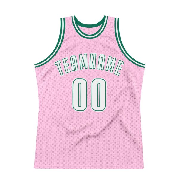 Light Pink White-Kelly Green Authentic Throwback Personalized Basketball Jersey - Image 5