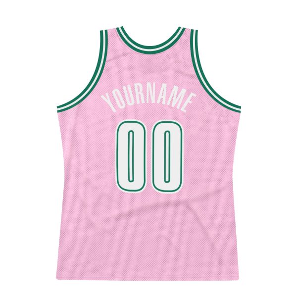 Light Pink White-Kelly Green Authentic Throwback Personalized Basketball Jersey - Image 6