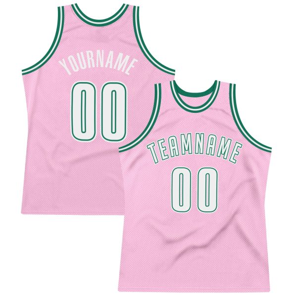 Light Pink White-Kelly Green Authentic Throwback Personalized Basketball Jersey