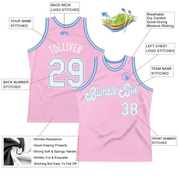 Light Pink White-Light Blue Authentic Throwback Personalized Basketball Jersey - Image 2