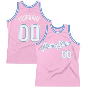 Light Pink White-Light Blue Authentic Throwback Personalized Basketball Jersey