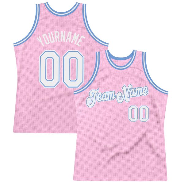 Light Pink White-Light Blue Authentic Throwback Personalized Basketball Jersey