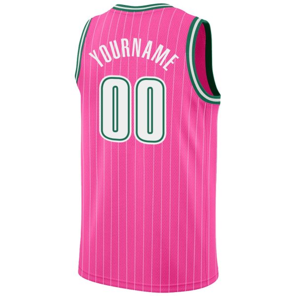 Pink White Pinstripe White-Kelly Green Authentic Basketball Jersey - Image 6
