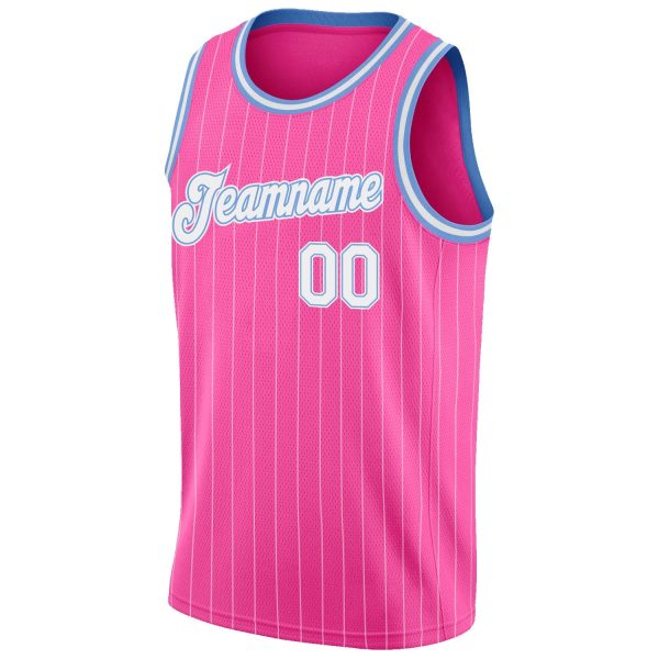 Pink White Pinstripe White-Light Blue Authentic Personalized Basketball Jersey - Image 5