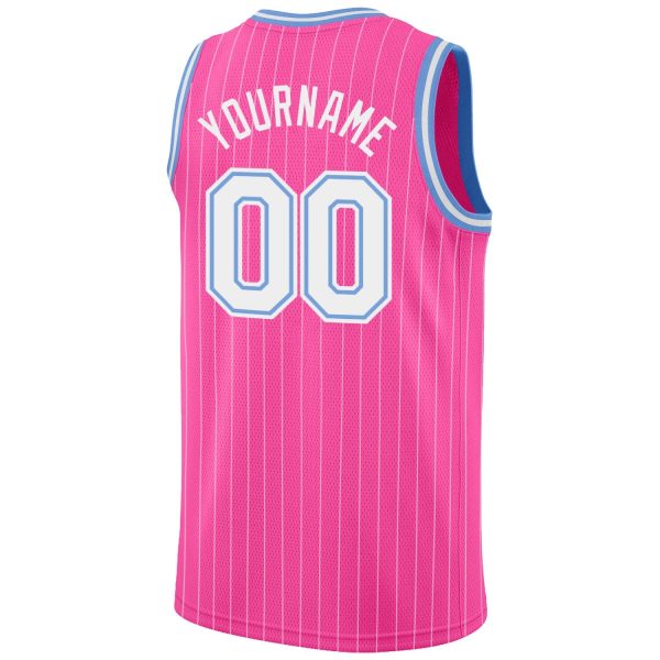Pink White Pinstripe White-Light Blue Authentic Personalized Basketball Jersey - Image 6