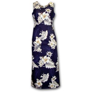 Floral Garden Navy Long Tank Dress for Beach and Casual Wear