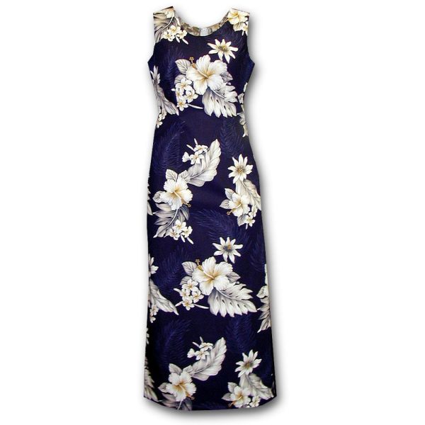 Floral Garden Navy Long Tank Dress for Beach and Casual Wear