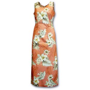 Floral Garden Peach Long Tank Dress for Beach and Casual Wear